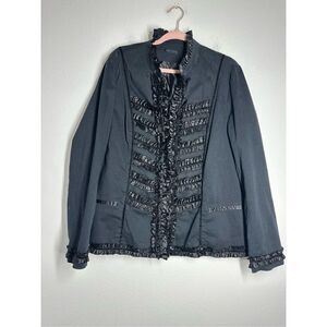 Simon Chang Denim Wear Women’s Bohemian Black Jacket Ruffle Satin Trim Sz20 Note